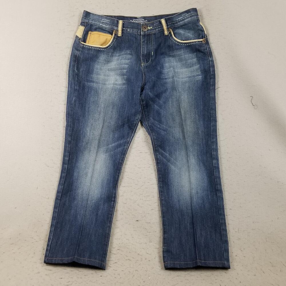 Fried Denim Jeans Mens 38x29 Blue Embroidered Pockets Contrast‎ Stitch BP4080